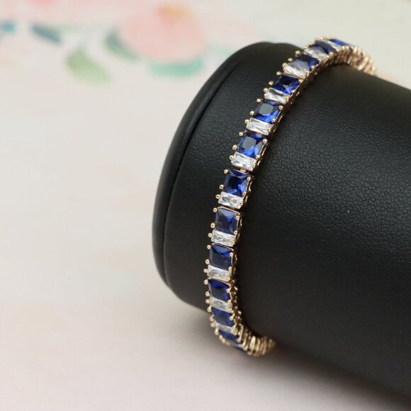 "Rose Gold Tennis Bracelet with Blue & White CZ, Elegant Sparkle Look, XPBL0741 - Picture 12 of 12